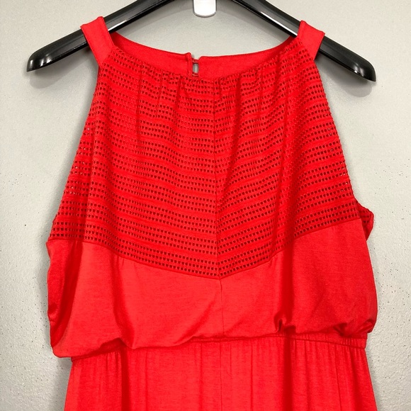 Chico’s Texture Detail Maxi Dress Women’s Size L Sleeveless Elastic Waist Orange - Picture 4 of 12